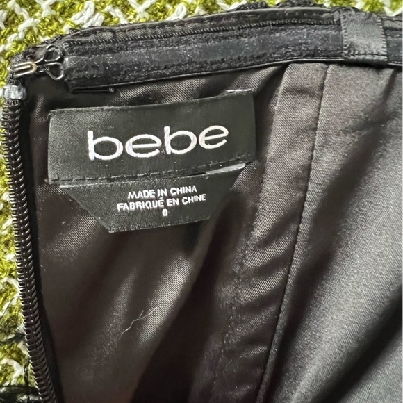 BEBE Lace Strapless Feather Waistline Strapless Cocktail Mini Dress Size 0 Black - Picture 8 of 8